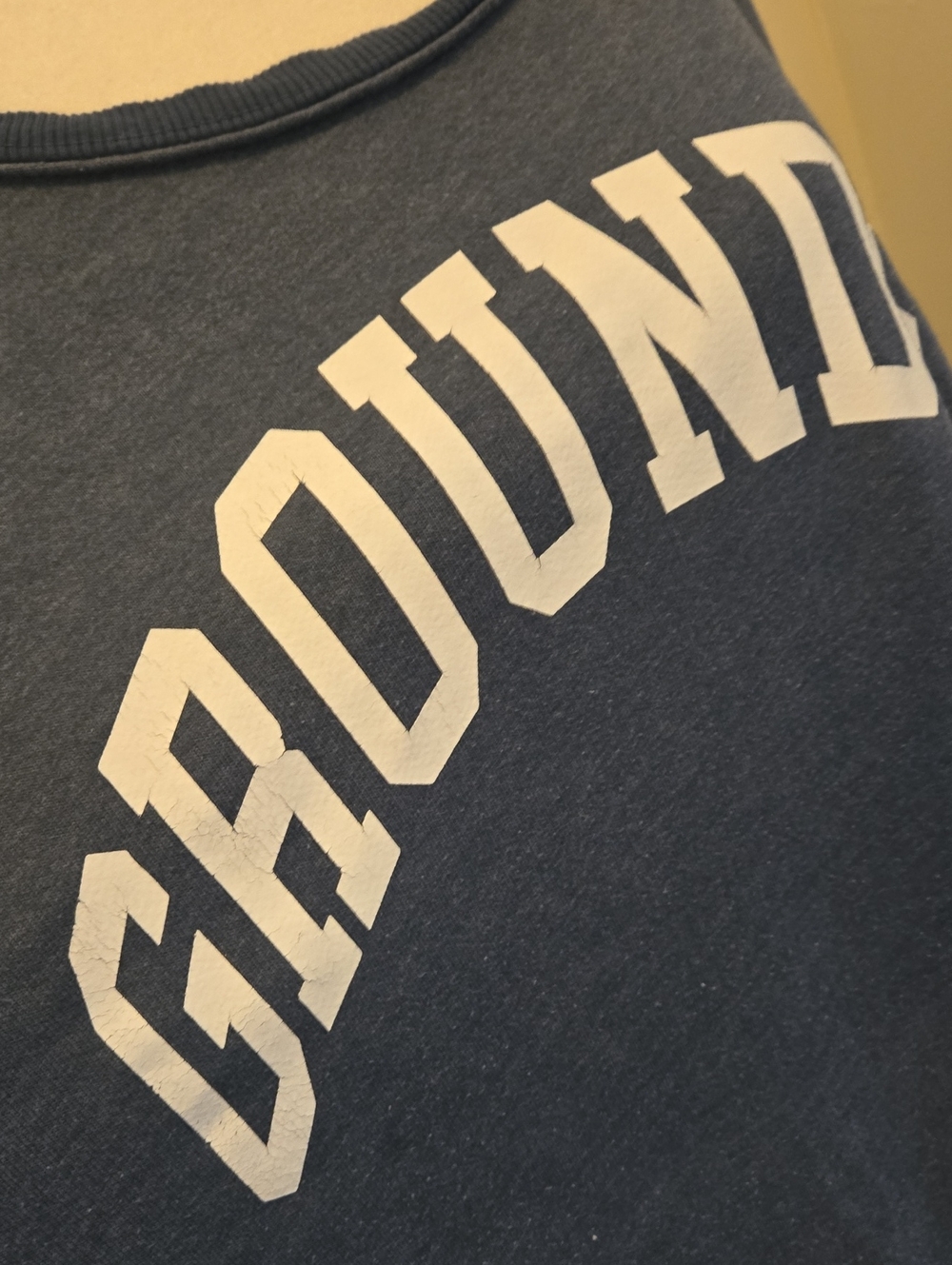 Free People Blue Crewneck Pullover with White 'GROUNDED' Graphic XL Oversized - Picture 13 of 16